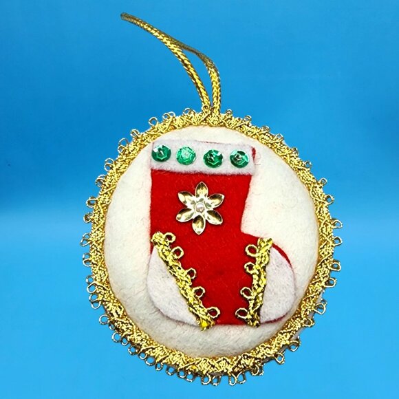 Vintage Felt Christmas Ornaments Set • Snowman w/ Googly Eyes • Beaded Tree • Se - Picture 5 of 11